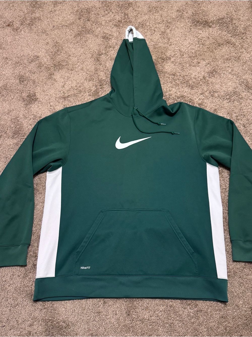 Nike Therma Fit Hoodie Mens XL Green Pullover Long Sleeve Swoosh Logo Y2K